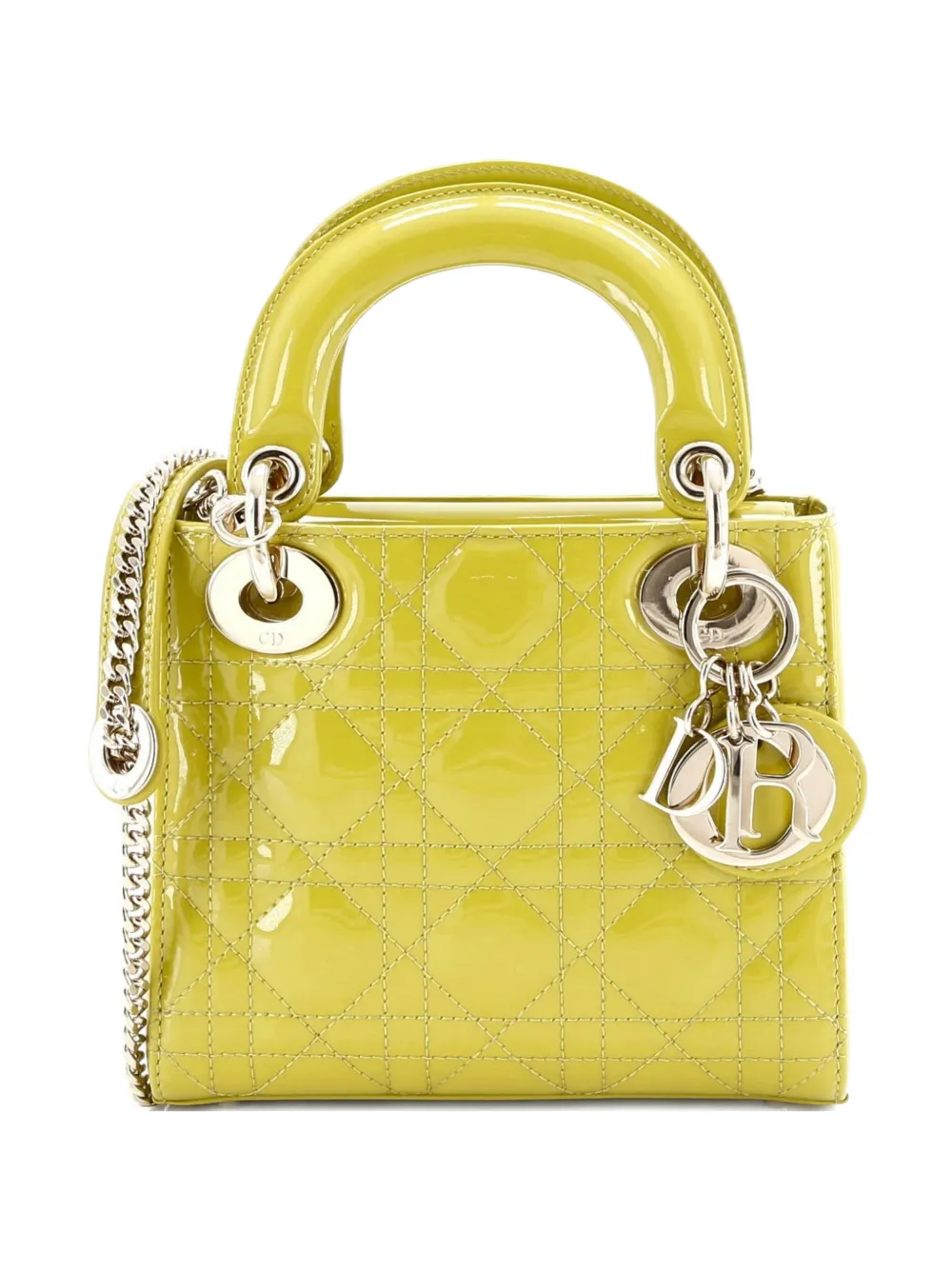Christian Dior Pre-Owned Lady Dior Chain Bag Cannage Quilt Patent Mini satchel - Verde