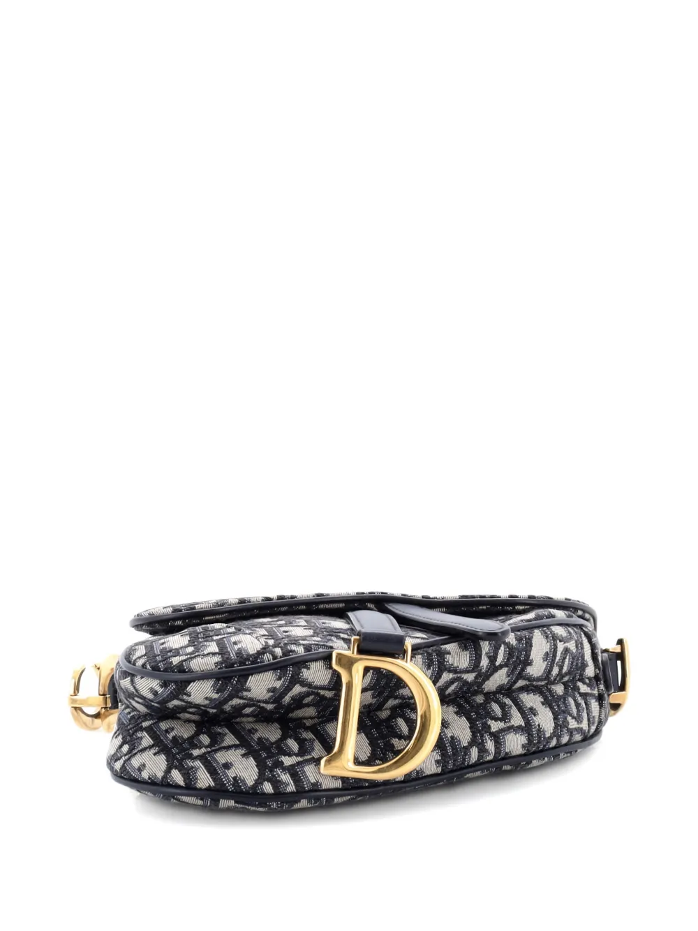 DIOR Pre-owned Saddle Handbag Oblique Canvas Mini Shoulder Bag In Blue