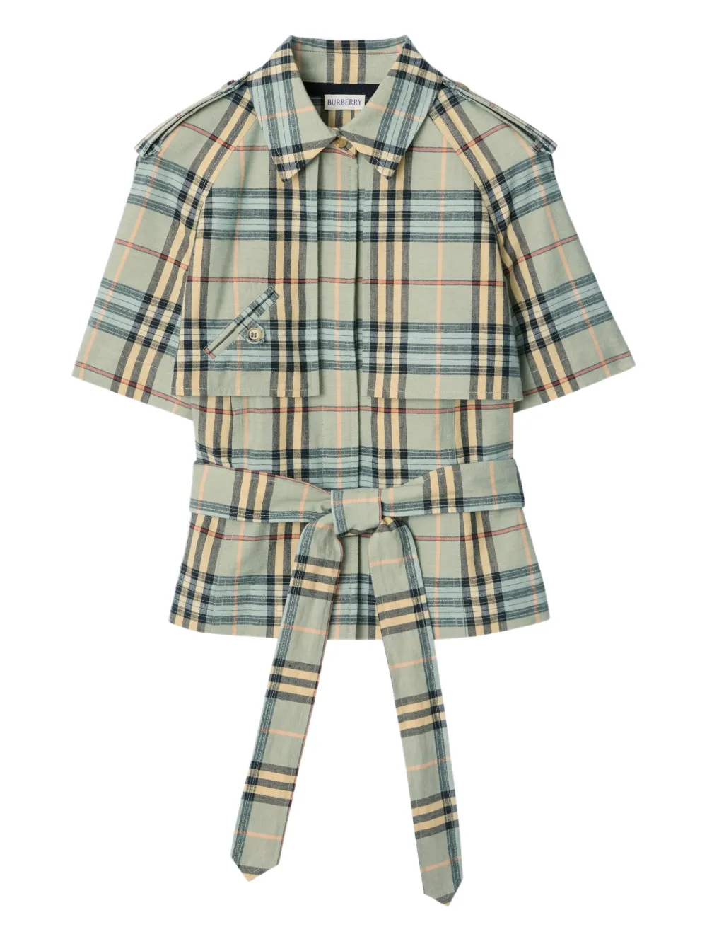 Burberry checked belted trench shirt - Blu