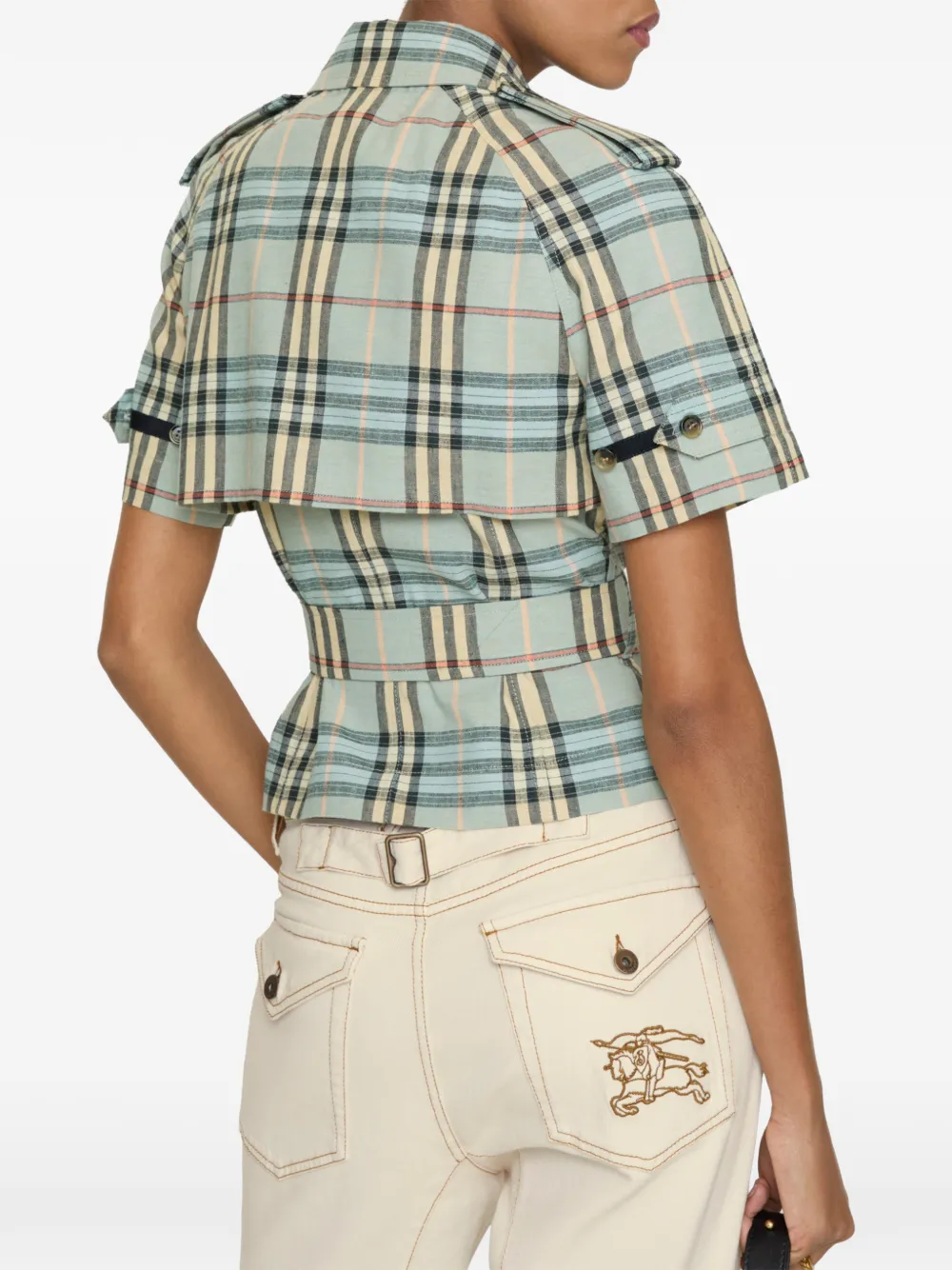  Burberry Checked Belted Trench Shirt - Blue 
