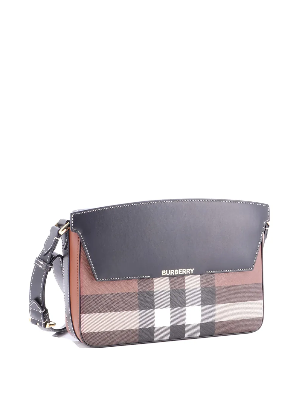 Pre-owned Burberry Catherine Check E-canvas Shoulder Bag In Black