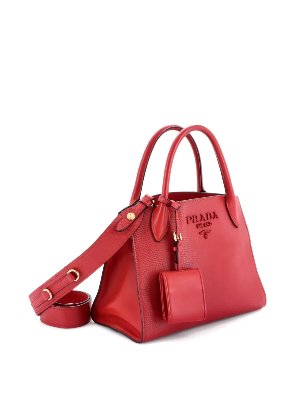 Pre-owned Prada Monochrome Saffiano With City Calf Small Tote Bag In Red