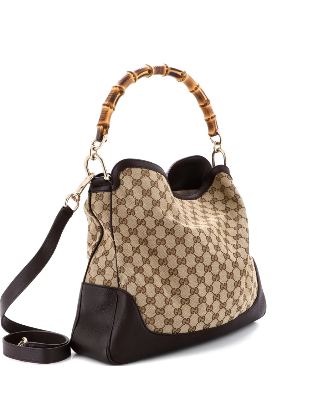 Pre-owned Gucci Diana Bamboo Shoulder Bag Gg Canvas Medium Hobo Bag In Brown