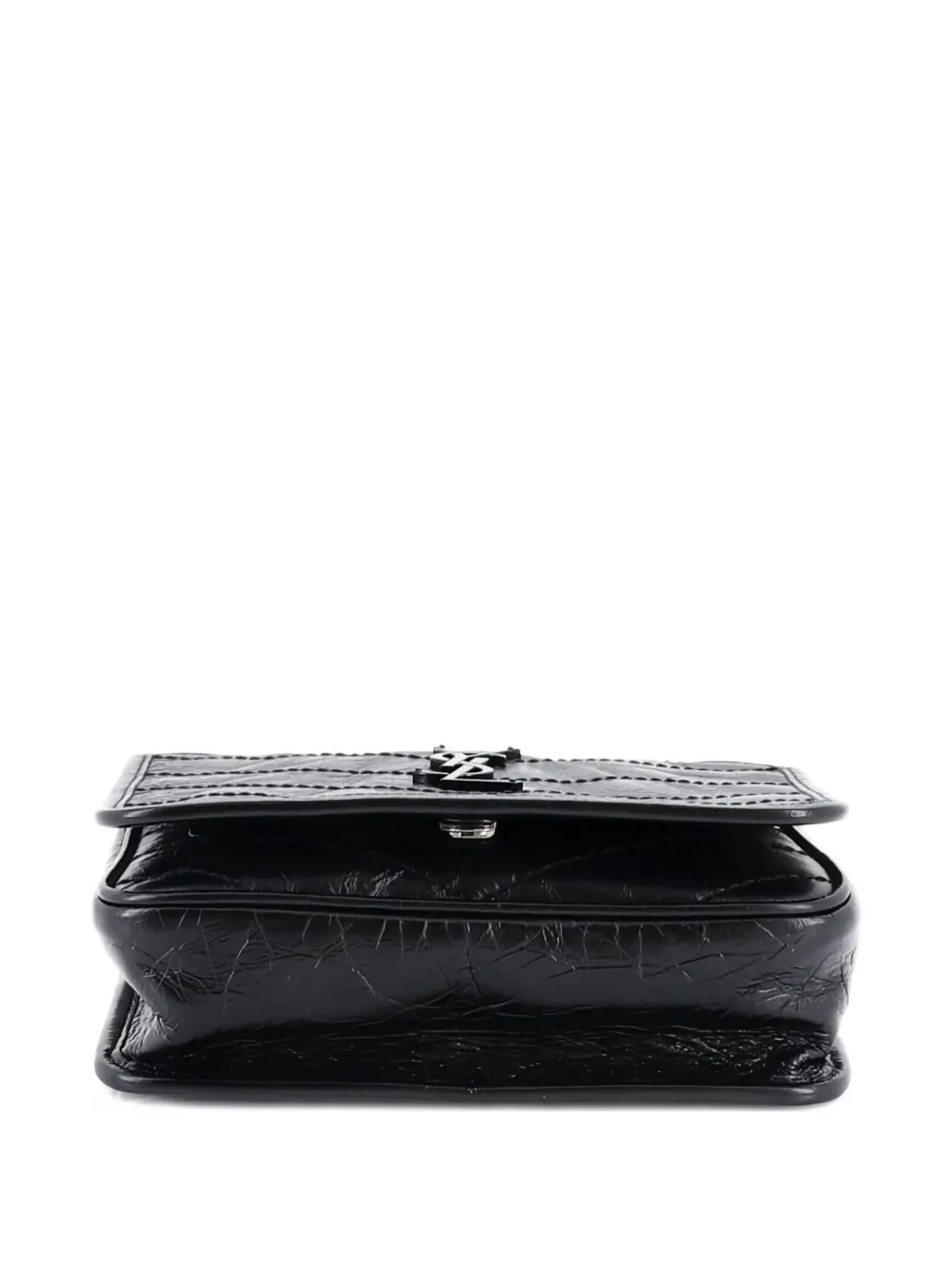 SAINT LAURENT Pre-owned Niki Chain Wallet Matelasse Chevron Leather Crossbody Bag In Black