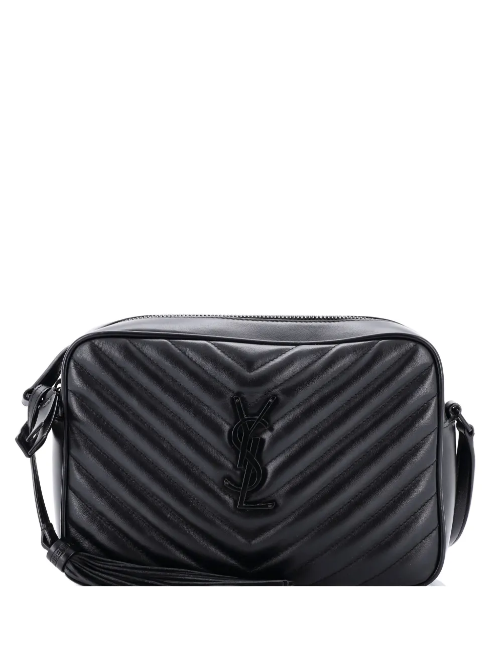 Pre-owned Saint Laurent Lou Camera Bag Matelasse Chevron Leather Small Crossbody Bag In Black