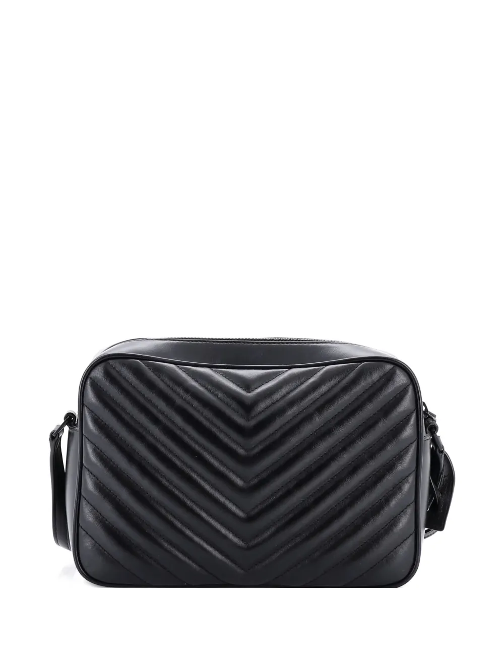Pre-owned Saint Laurent Lou Camera Bag Matelasse Chevron Leather Small Crossbody Bag In Black