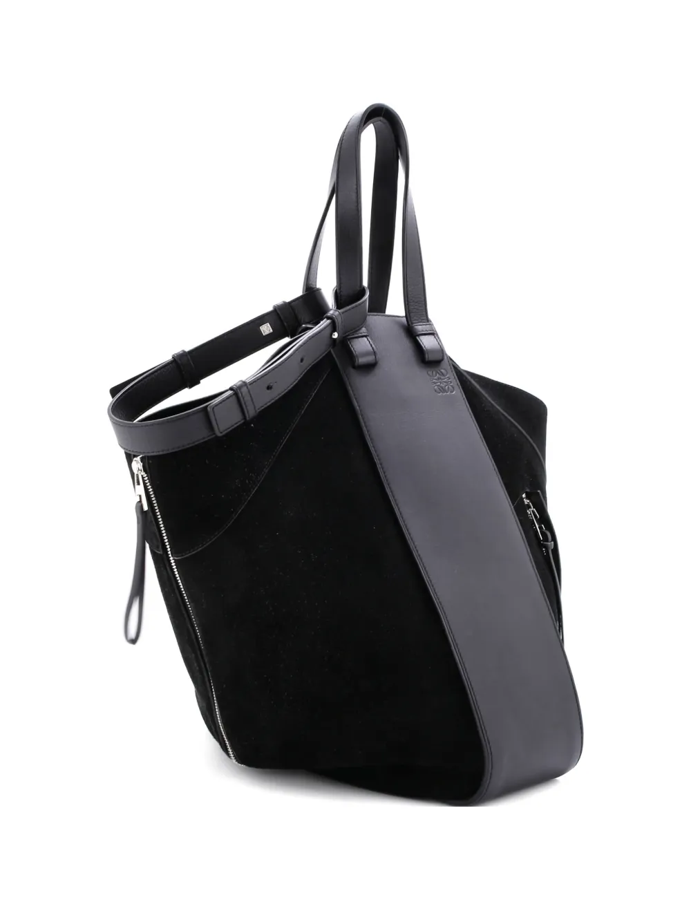 Pre-owned Loewe Hammock Bag Leather And Suede Large Shoulder Bag In Black