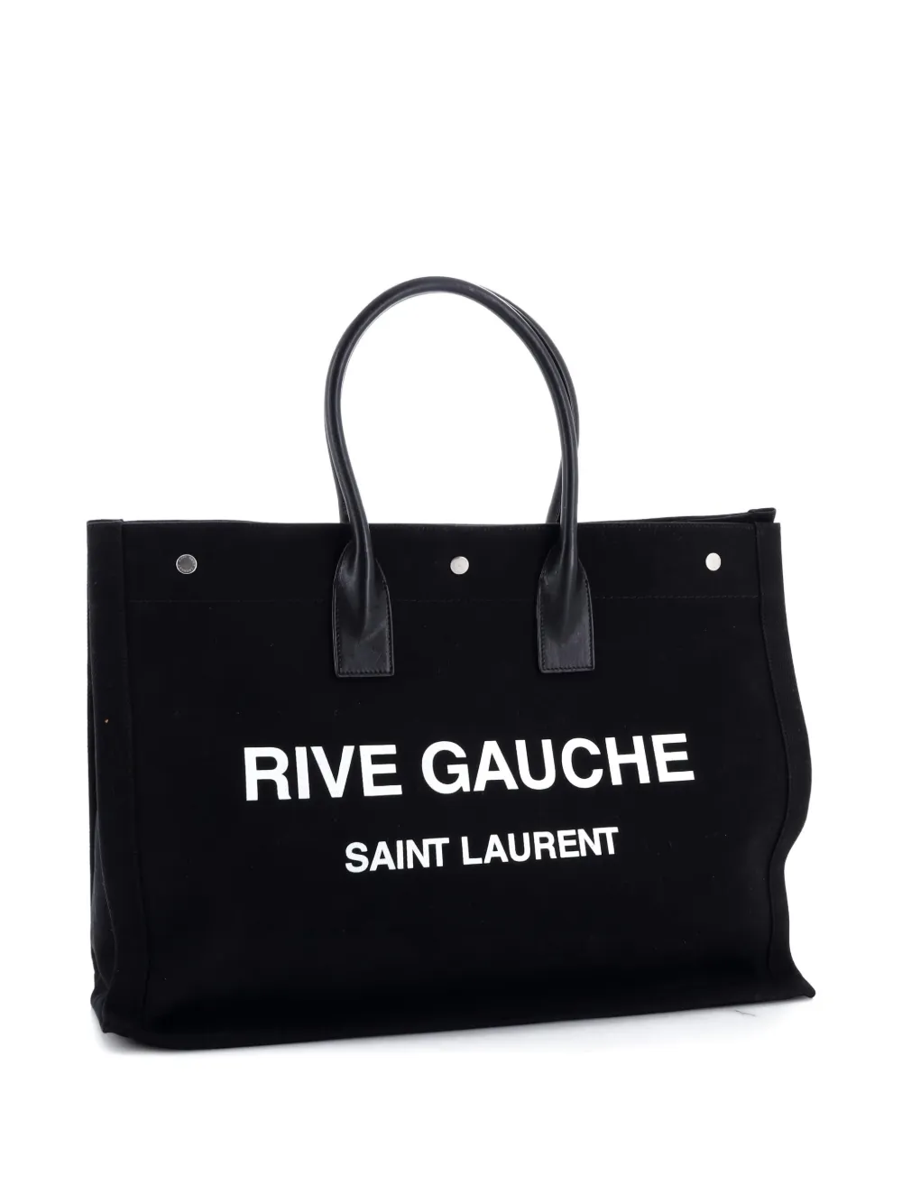 Pre-owned Saint Laurent Rive Gauche Shopper Canvas Large Tote Bag In Black