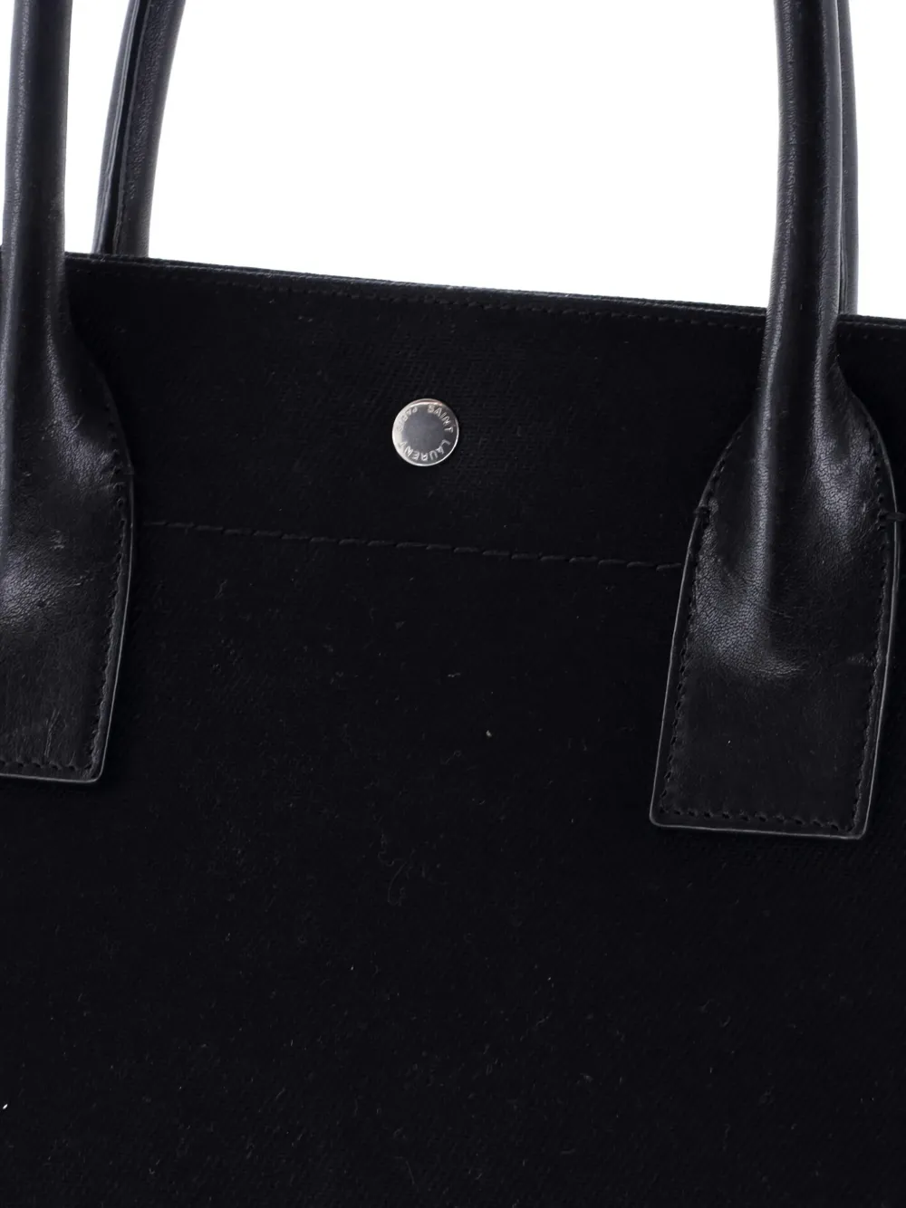Pre-owned Saint Laurent Rive Gauche Shopper Canvas Large Tote Bag In Black