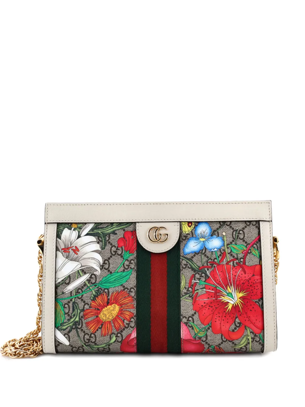 Gucci Pre-Owned Ophidia Chain Shoulder Bag Flora GG Coated Canvas Small crossbody bag - Marrone