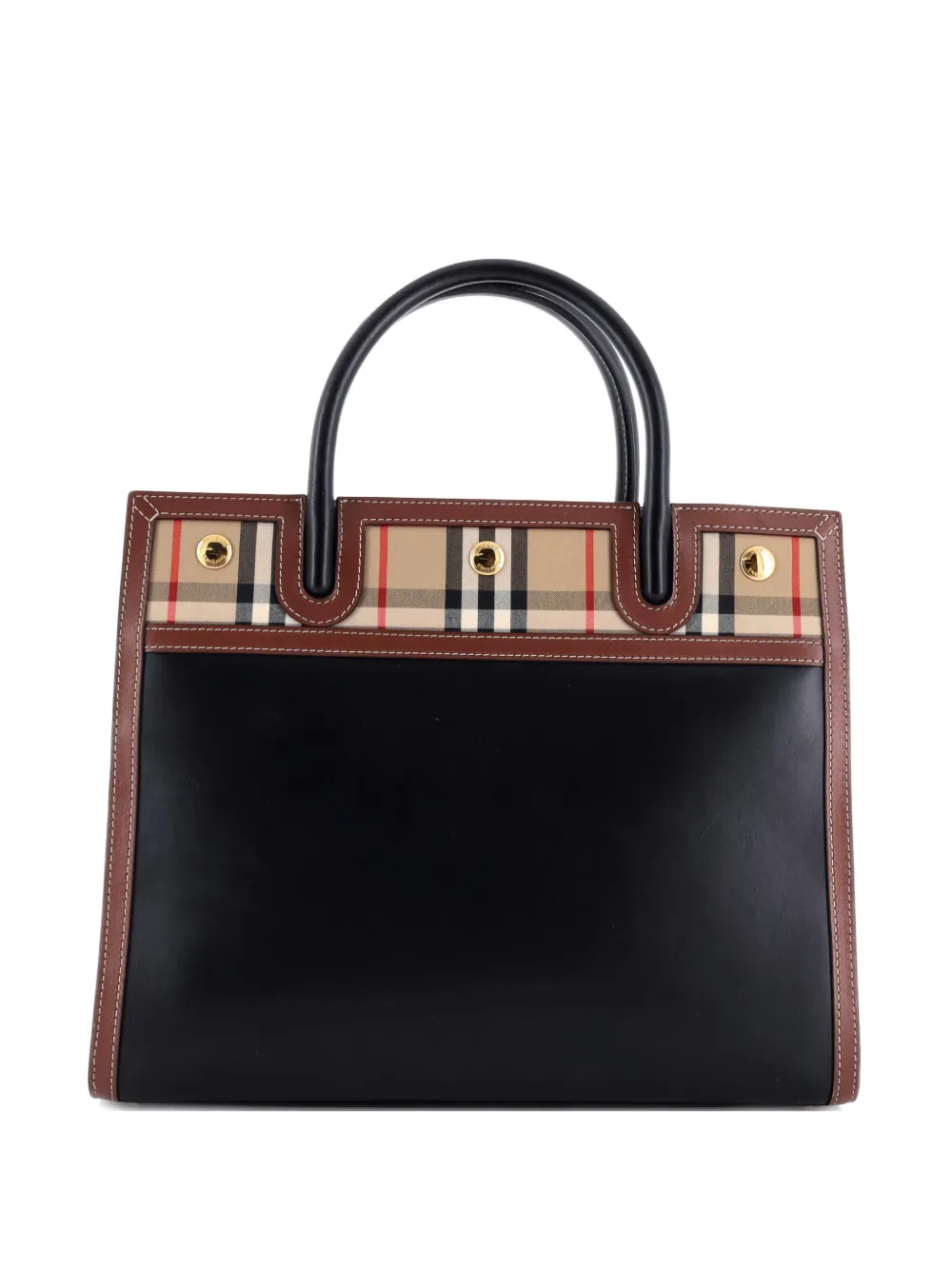 Burberry Pre-Owned Title Two Handle Tote Leather with Vintage Check Canvas Small satchel - Nero