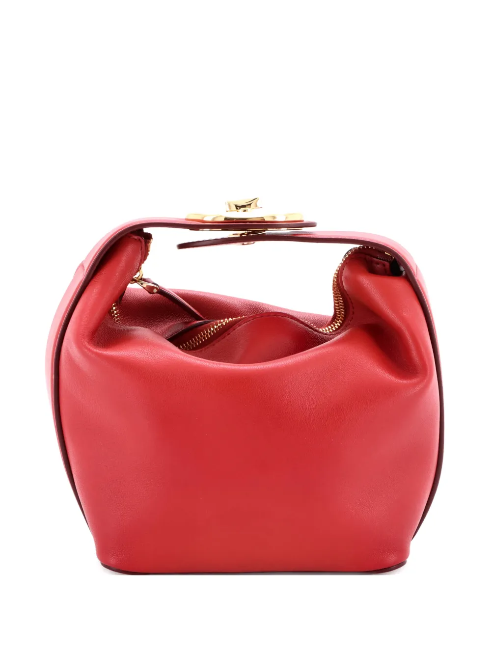 Pre-owned Valentino Garavani Vlogo The Bold Edition Top Handle Bag Leather Mini Satchel In Red