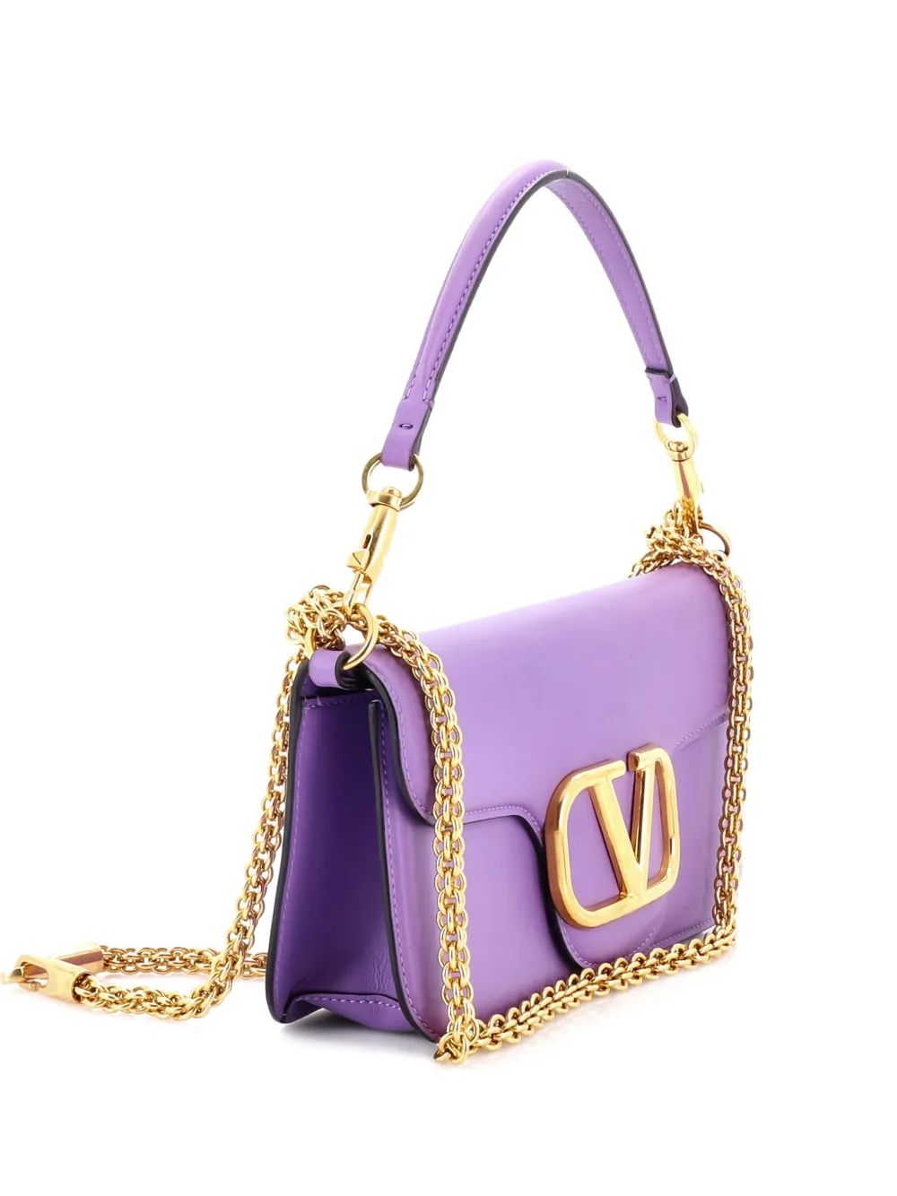 Valentino Garavani Pre-Owned VLogo Loco Flap Shoulder Bag Leather Medium clutch bag - Viola