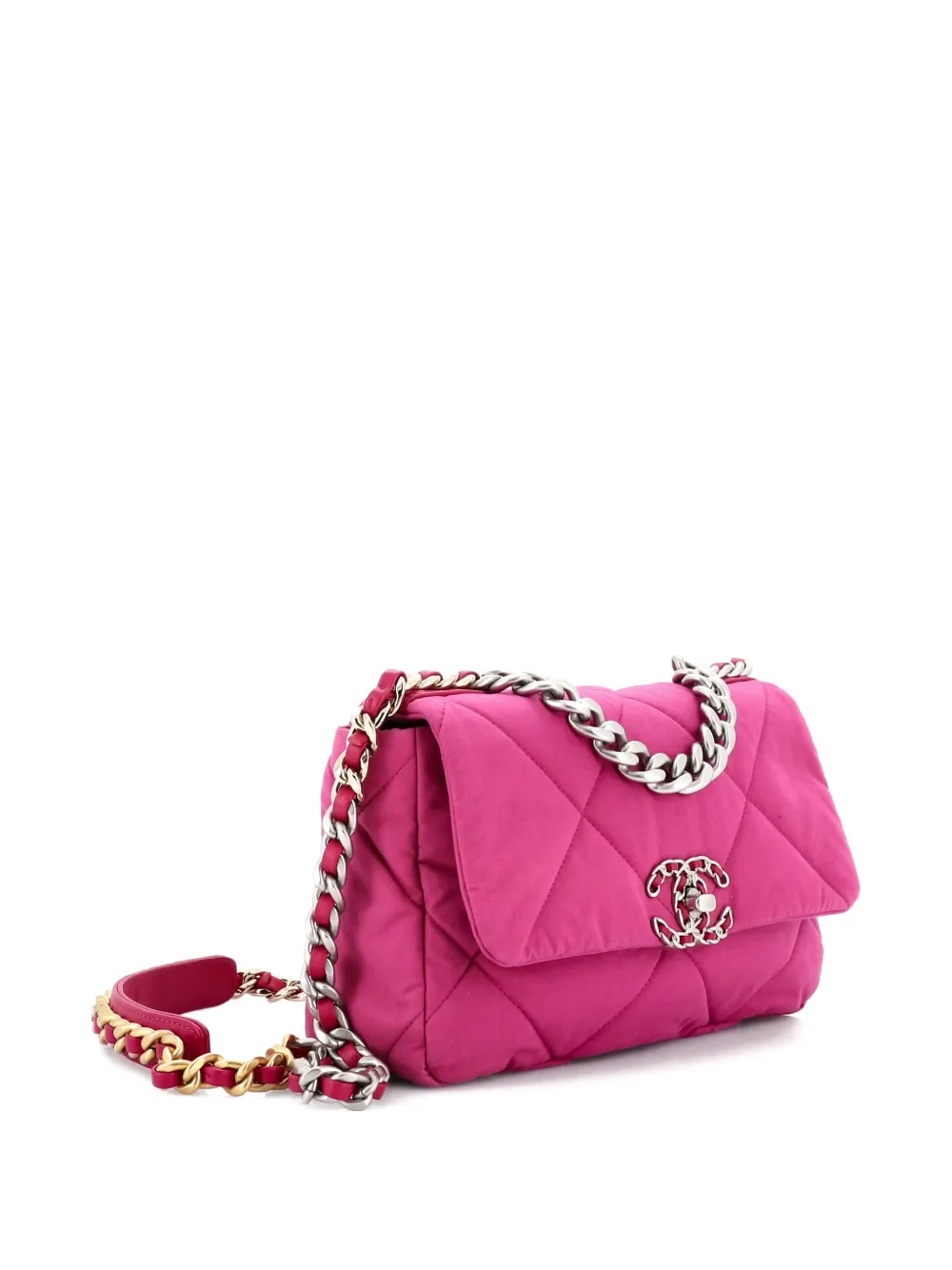 Pre-owned Chanel 19 Flap Bag Quilted Canvas Medium Shoulder Bag In Pink