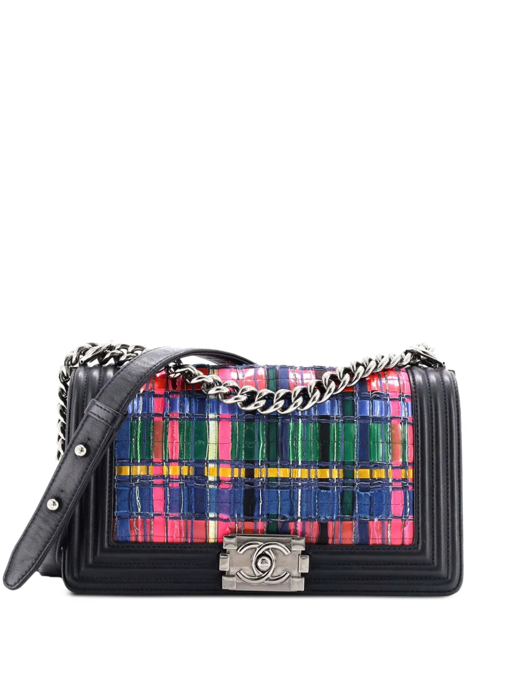 CHANEL Pre-Owned Boy Flap Bag Woven PVC with Lambskin Old Medium shoulder bag - Blu