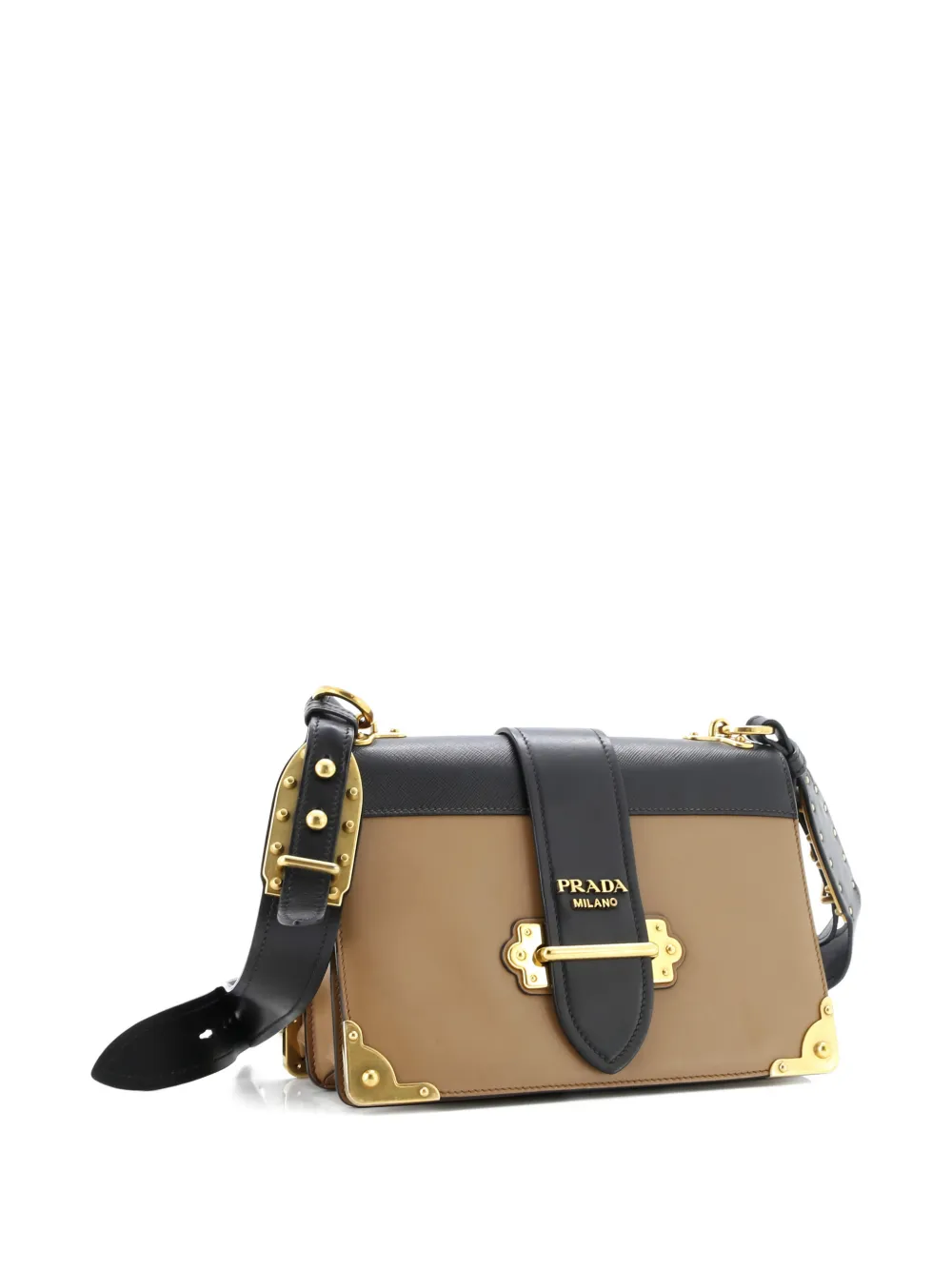 Pre-owned Prada Cahier Leather And Saffiano Leather Large Crossbody Bag In Brown