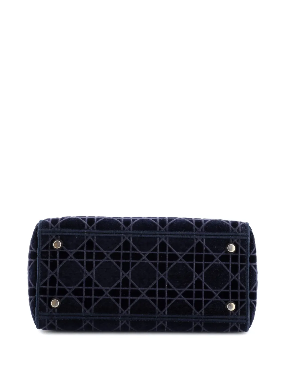 Pre-owned Dior Lady D-lite Bag Cannage Embroidered Velvet Medium Tote Bag In Blue