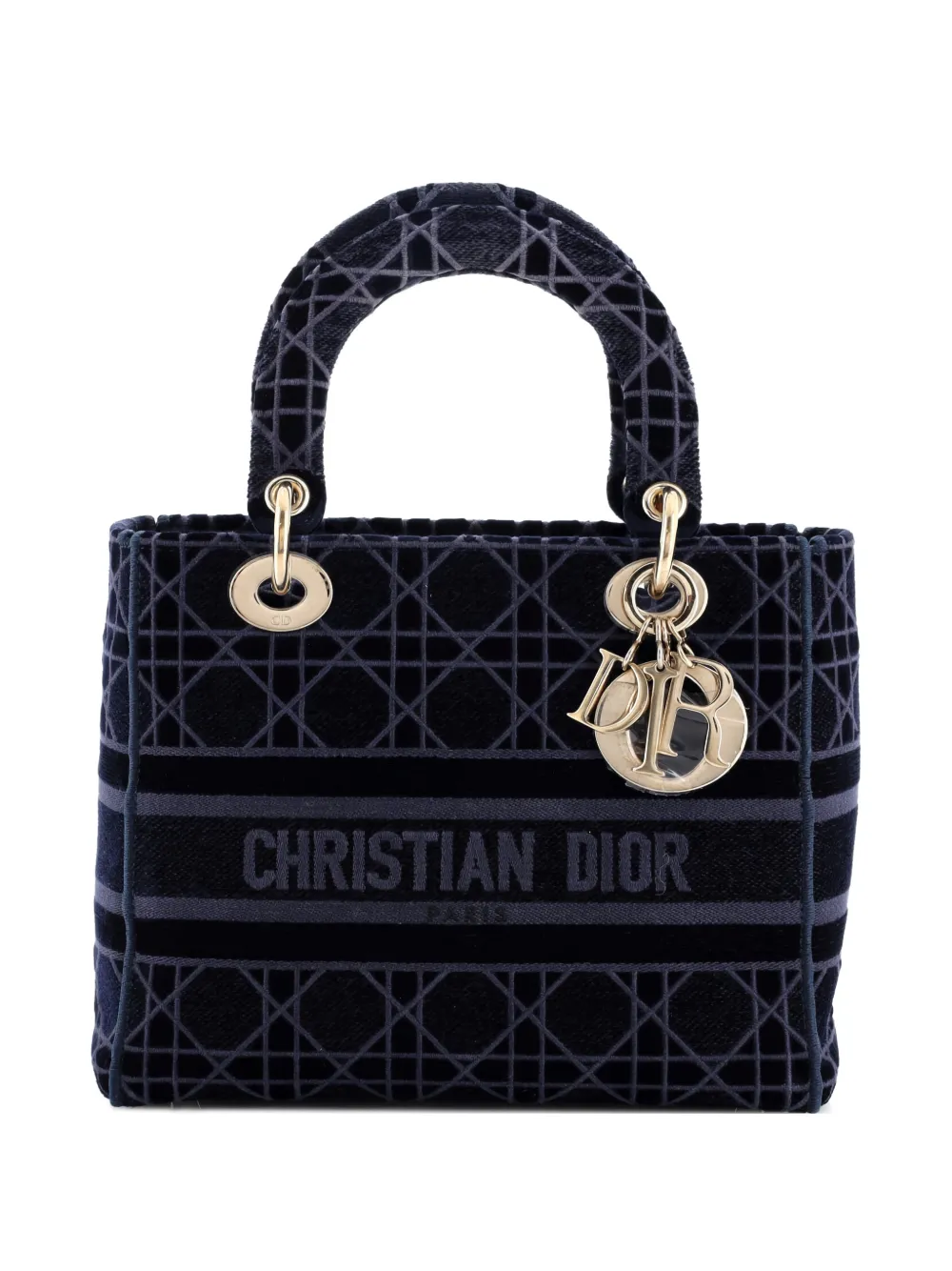 Christian Dior Pre-Owned Lady D-Lite Bag Cannage Embroidered Velvet Medium tote bag | Blue | Image 1