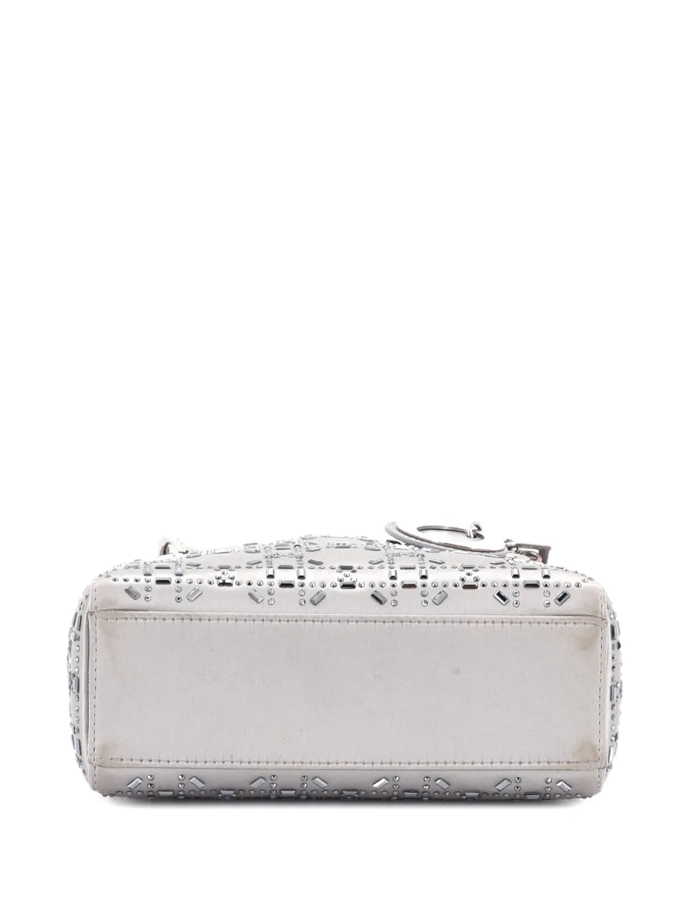 Pre-owned Dior Lady  Bag Crystal Embellished Cannage Quilt Satin Mini Satchel In Gray