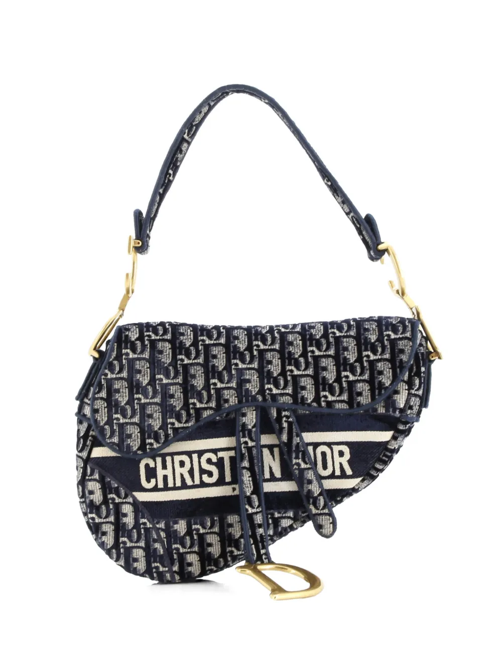 Christian Dior Pre-Owned Saddle Handbag Logo Embroidered Oblique Velvet Medium shoulder bag - Blu