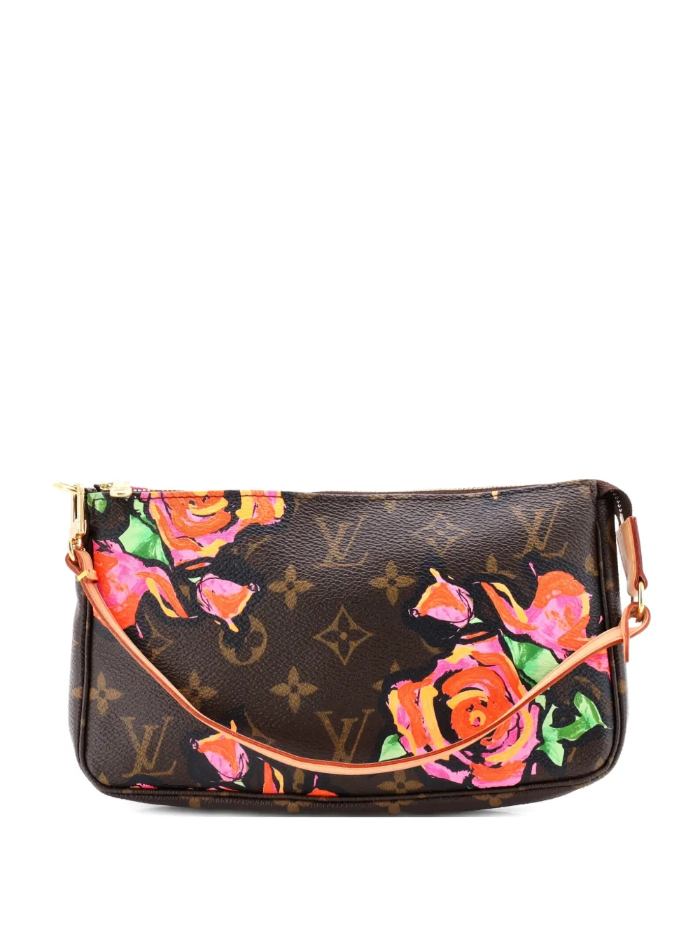 Pre-owned Louis Vuitton Pochette Accessoires Limited Edition Monogram Roses Shoulder Bag In Brown
