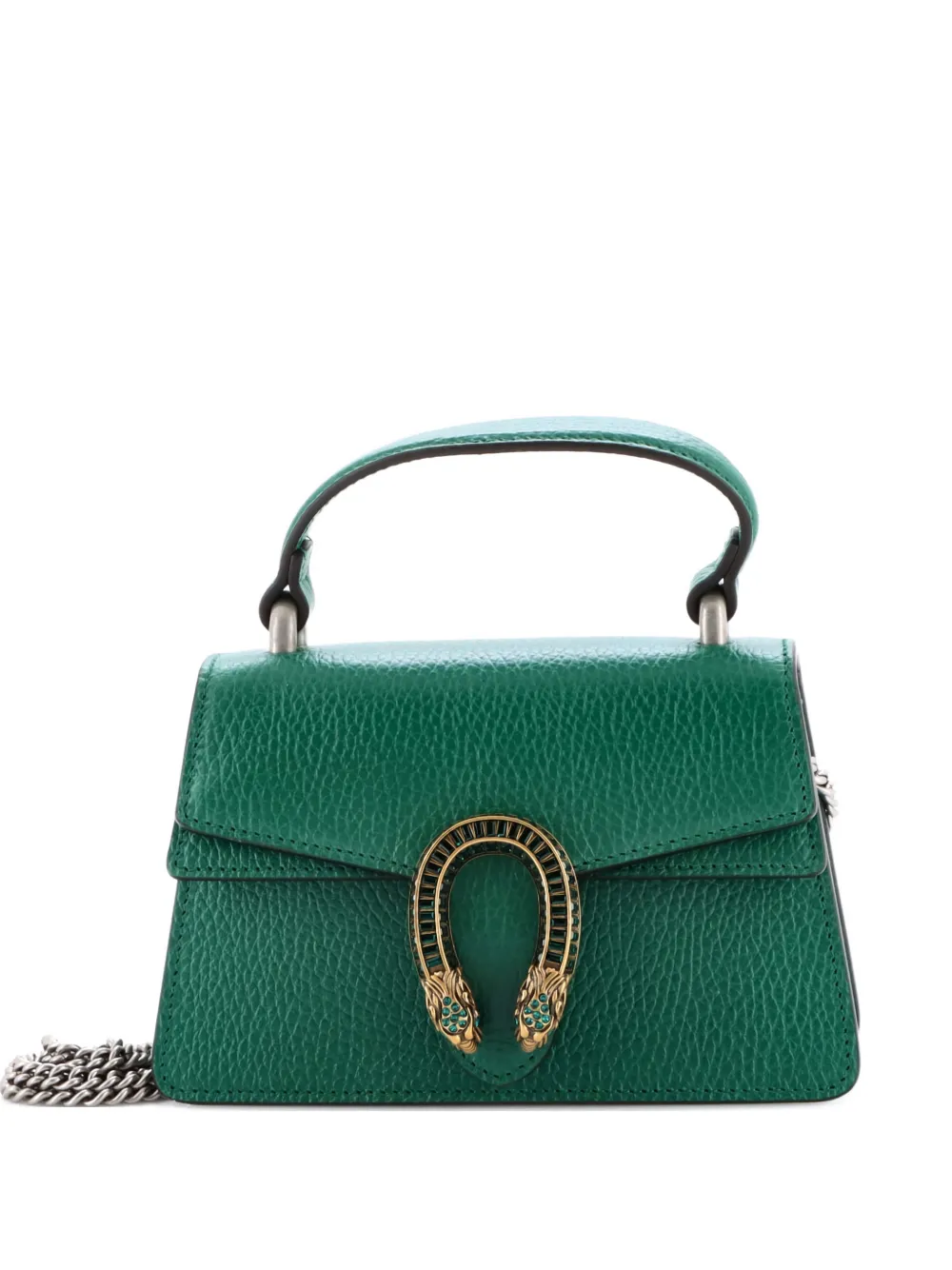 Pre-owned Gucci Dionysus Top Handle Bag Leather With Crystals Mini Satchel In Green
