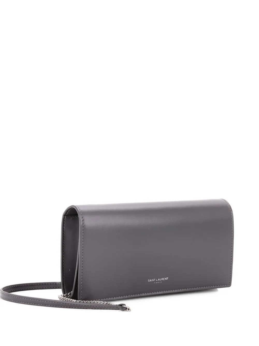 Pre-owned Saint Laurent Paris Chain Wallet Leather Mini Clutch Bag In Gray