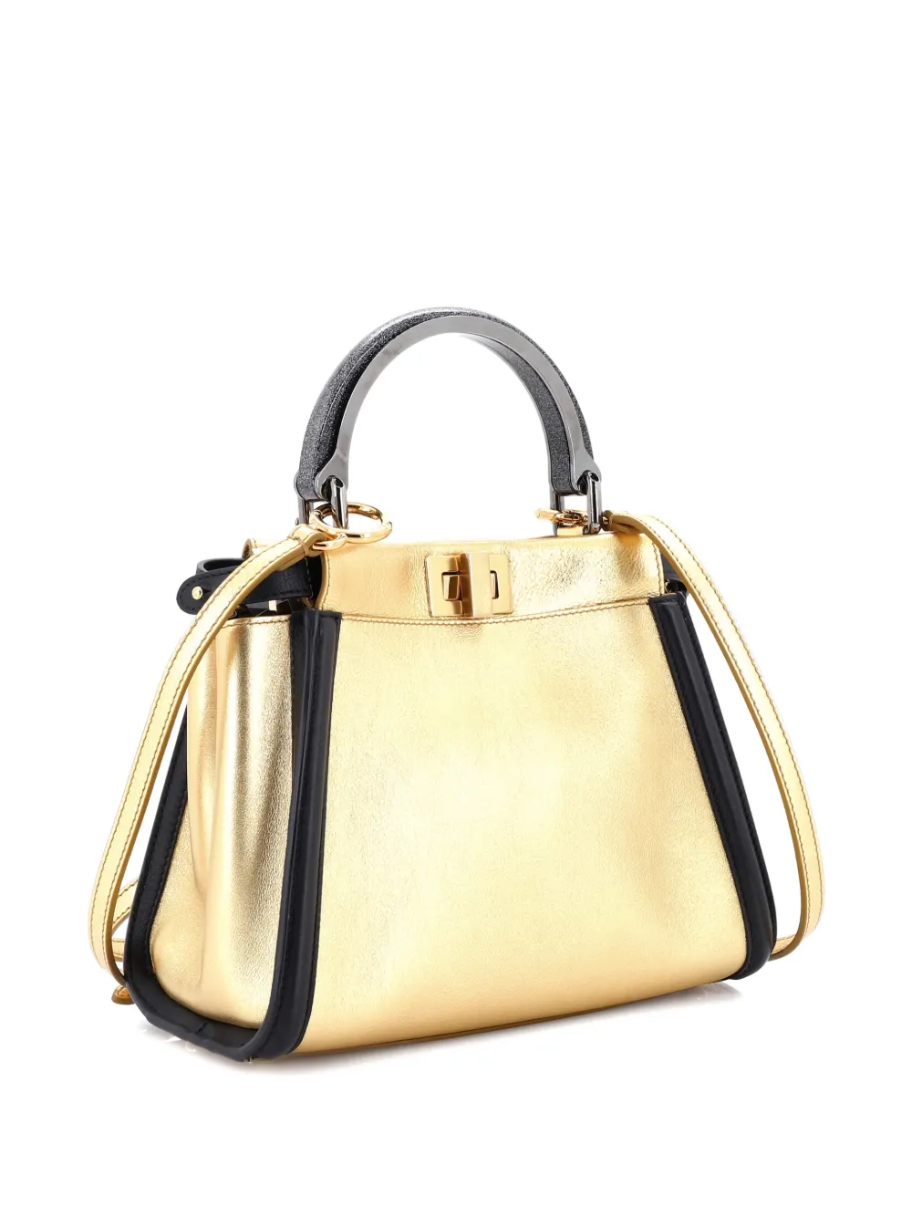 Pre-owned Fendi Resin Handle Peekaboo Bag Leather Mini Shoulder Bag In Gold