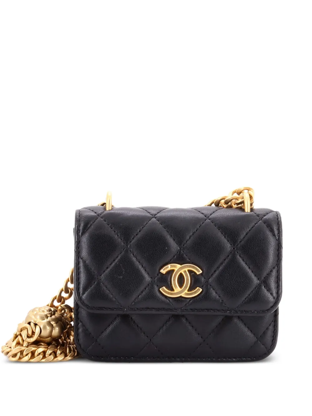 CHANEL Pre-Owned Sweet Camellia Flap Clutch with Chain Quilted Lambskin Mini crossbody bag - Nero