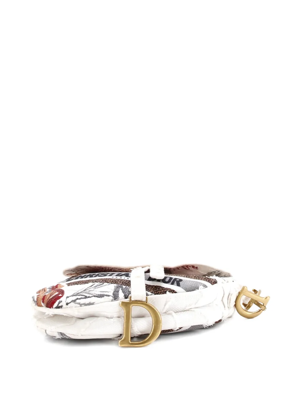 Pre-owned Dior Saddle Bag Logo Embroidered Canvas Medium Shoulder Bag In Gray