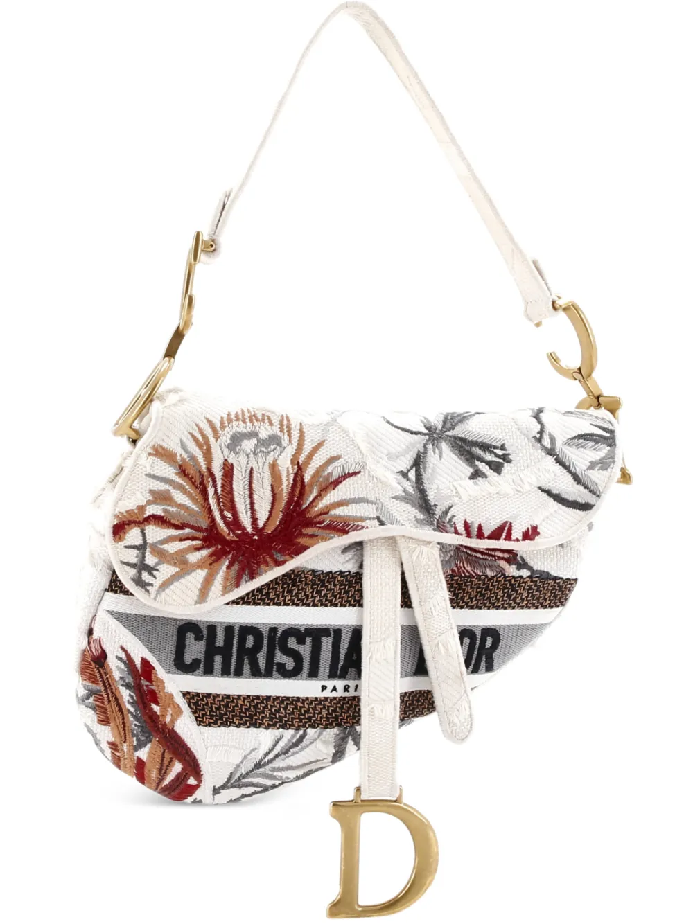 Christian Dior Pre-Owned Saddle Bag Logo Embroidered Canvas Medium shoulder bag - Grigio