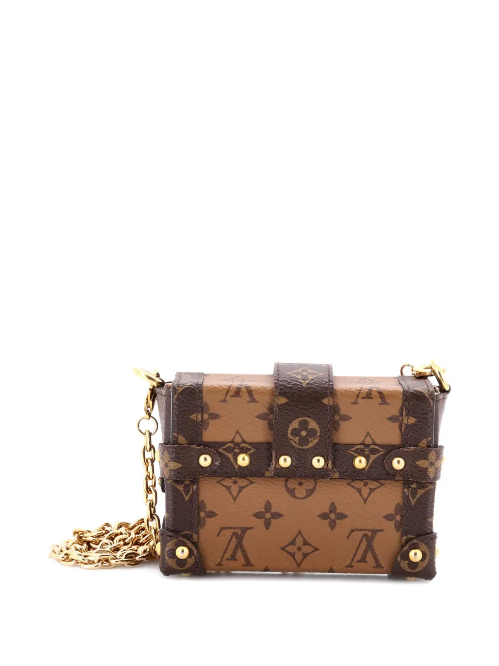 Pre-owned Louis Vuitton Essential Trunk Nm Reverse Monogram Canvas Clutch Bag In Brown