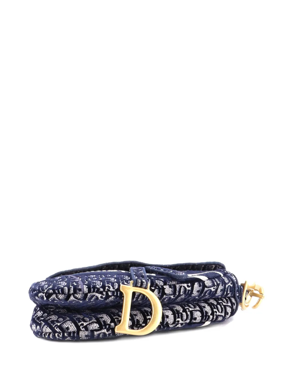 Pre-owned Dior Saddle Handbag Logo Embroidered Oblique Canvas Medium Shoulder Bag In Blue