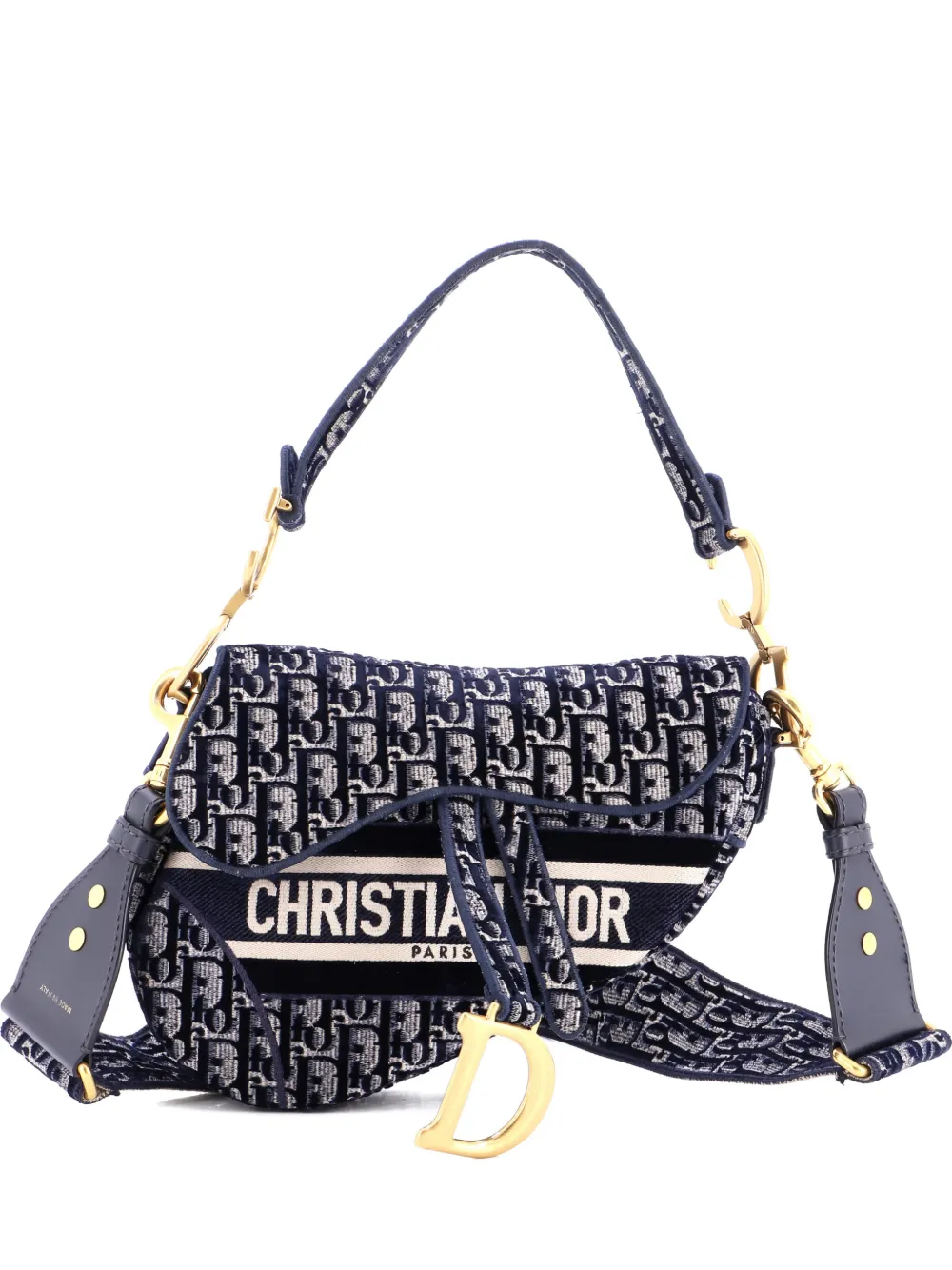 Christian Dior Pre-Owned Saddle Handbag Logo Embroidered Oblique Canvas Medium shoulder bag - Blu
