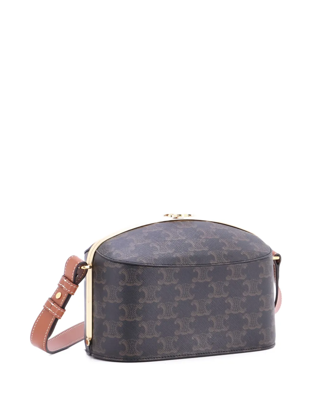 Pre-owned Celine Lunch Box Bag Triomphe Coated Canvas Shoulder Bag In Brown