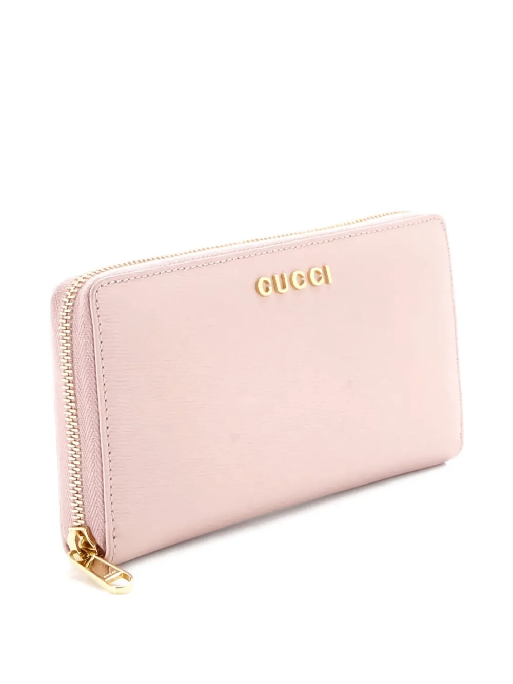 Pre-owned Gucci Logo Script Zip Around Wallet Leather Small Wallets In Pink