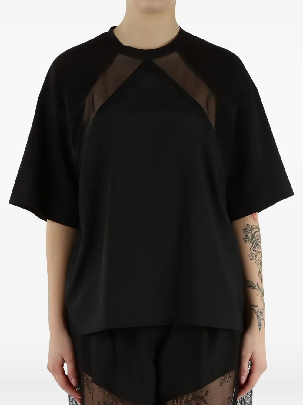  Pinko Mesh-panel T-shirt - Black 