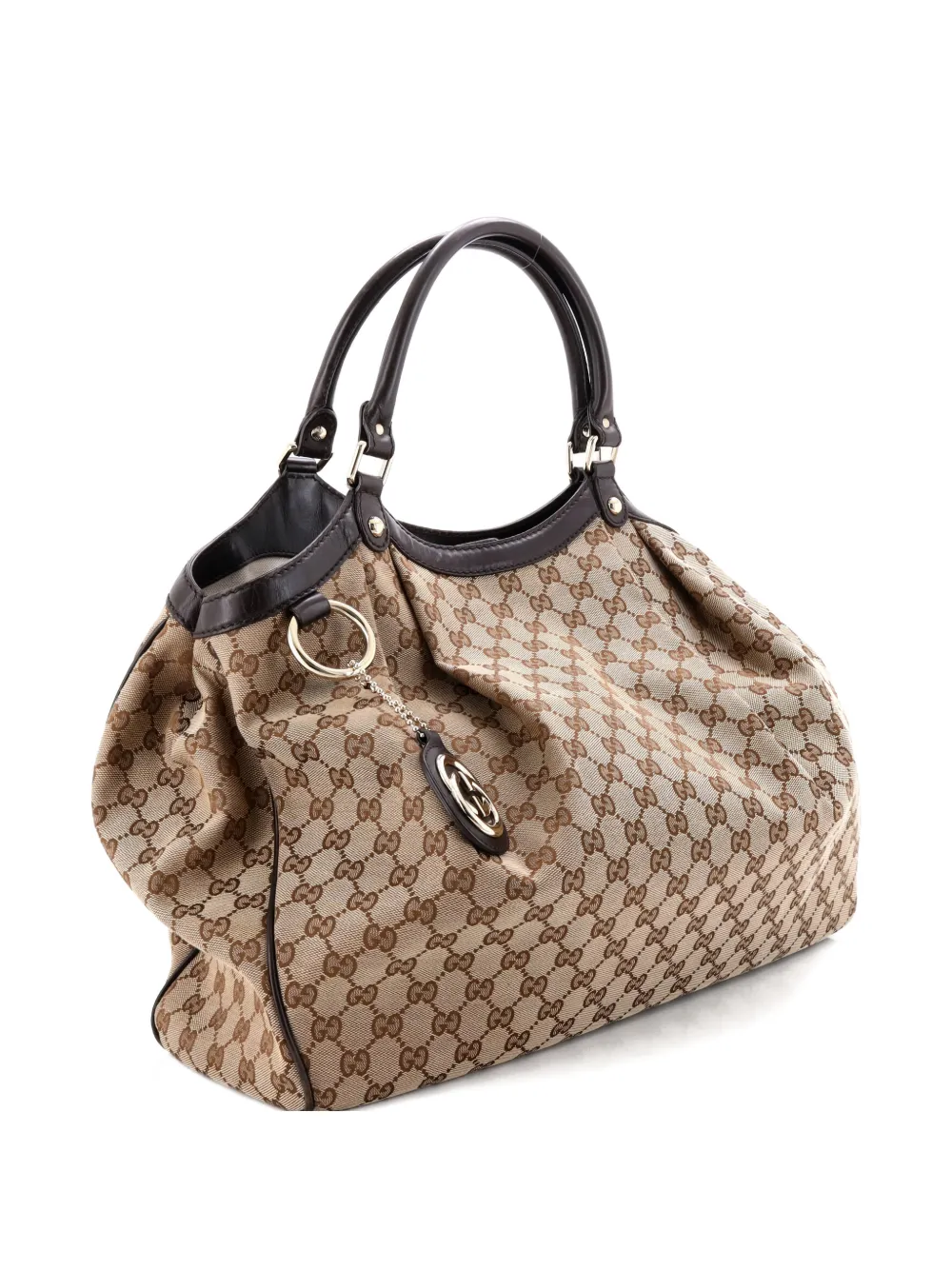 Pre-owned Gucci Sukey Gg Canvas With Leather Large Tote Bag In Brown