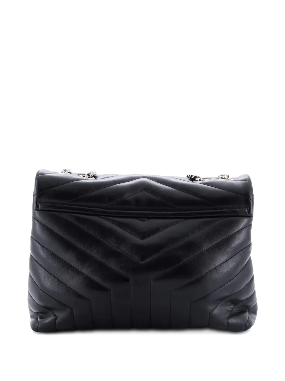 Pre-owned Saint Laurent Loulou Matelasse Chevron Leather Medium Shoulder Bag In Black