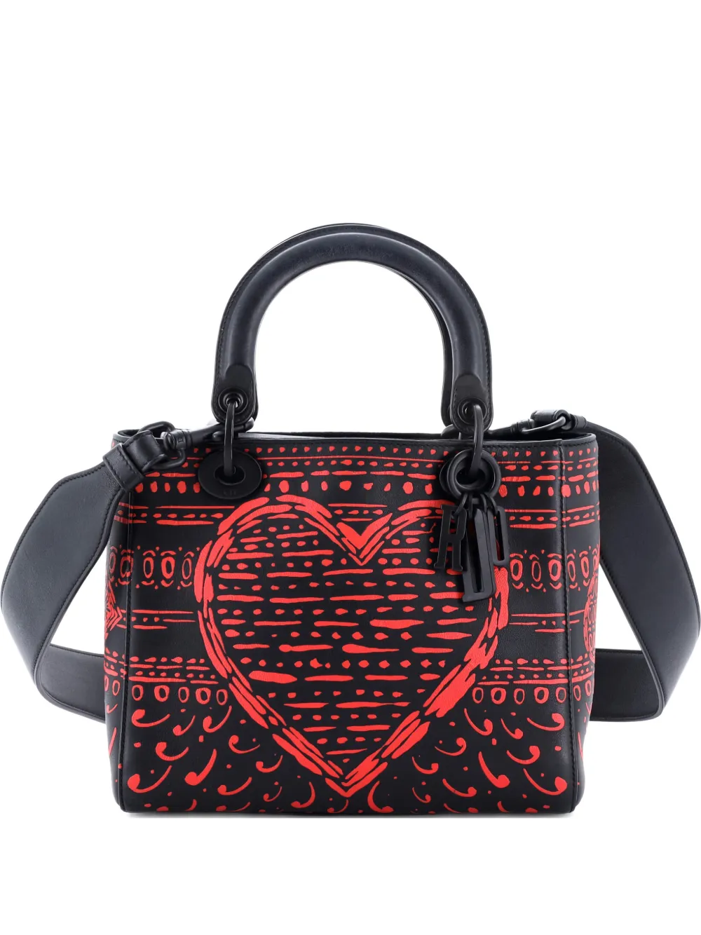 Pre-owned Dior Lady  Bag Limited Edition Playing Cards Painted Leather Medium Shoulder Bag In Black
