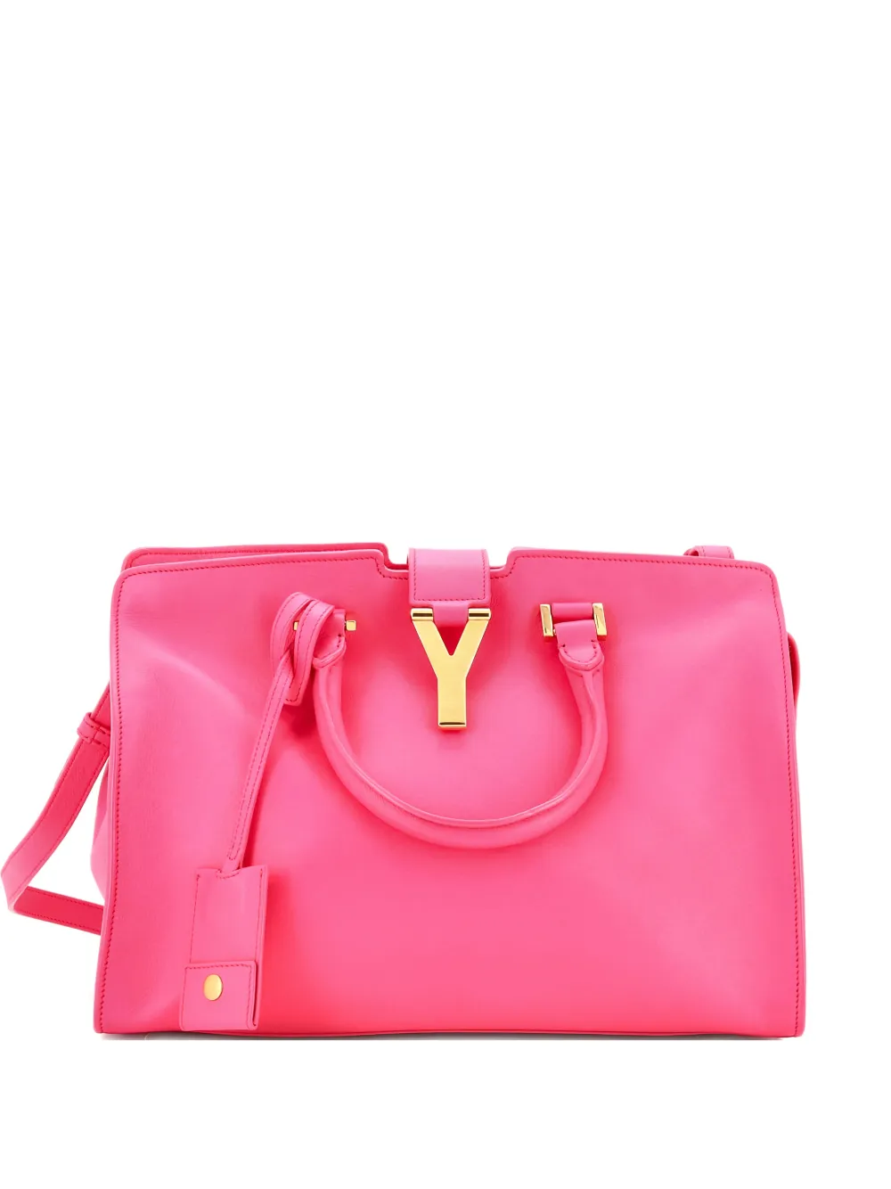 Pre-owned Saint Laurent Classic Y Cabas Leather Small Satchel In Pink