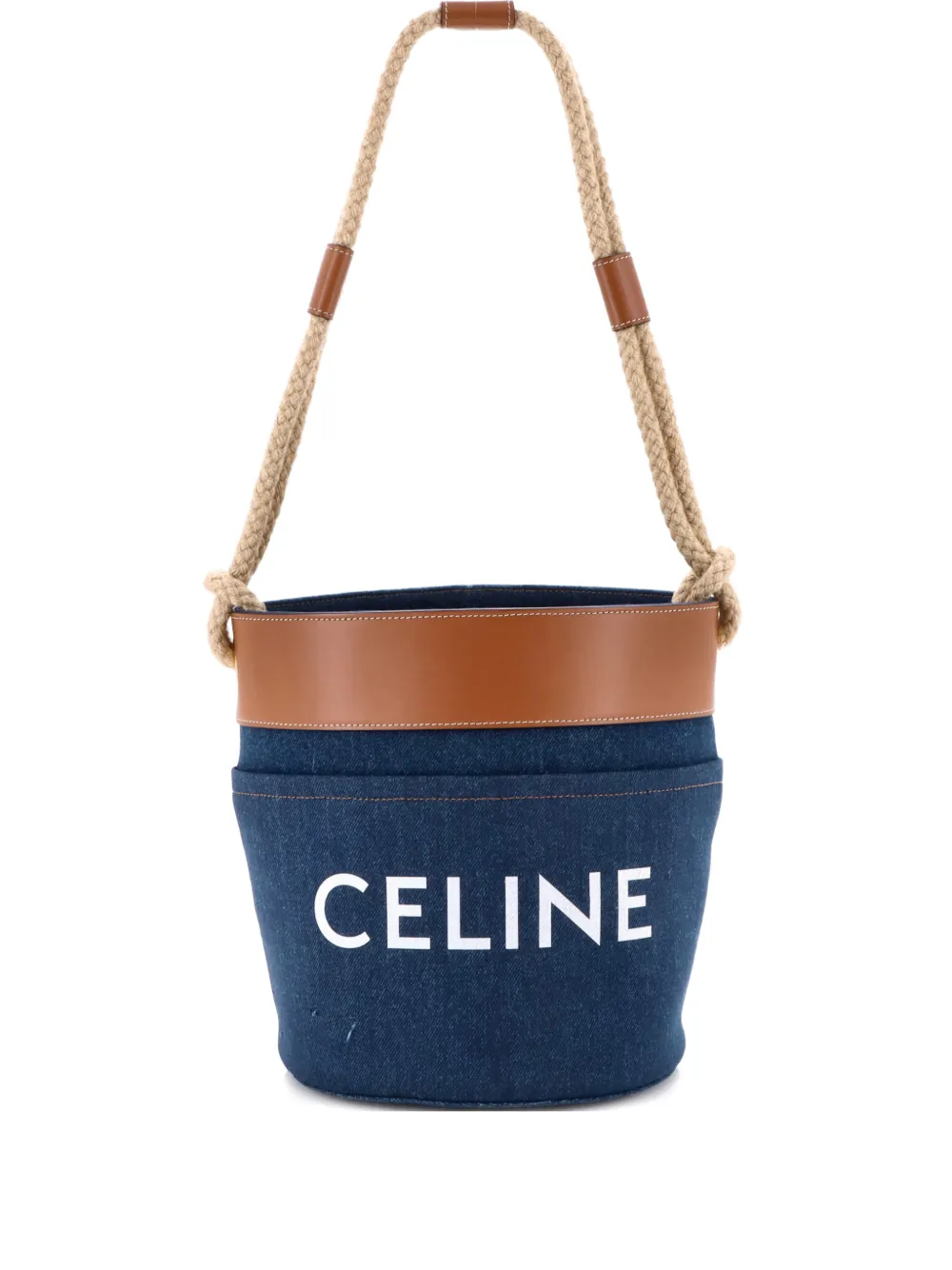 Pre-owned Celine Rope Denim Small Bucket Bag In Blue