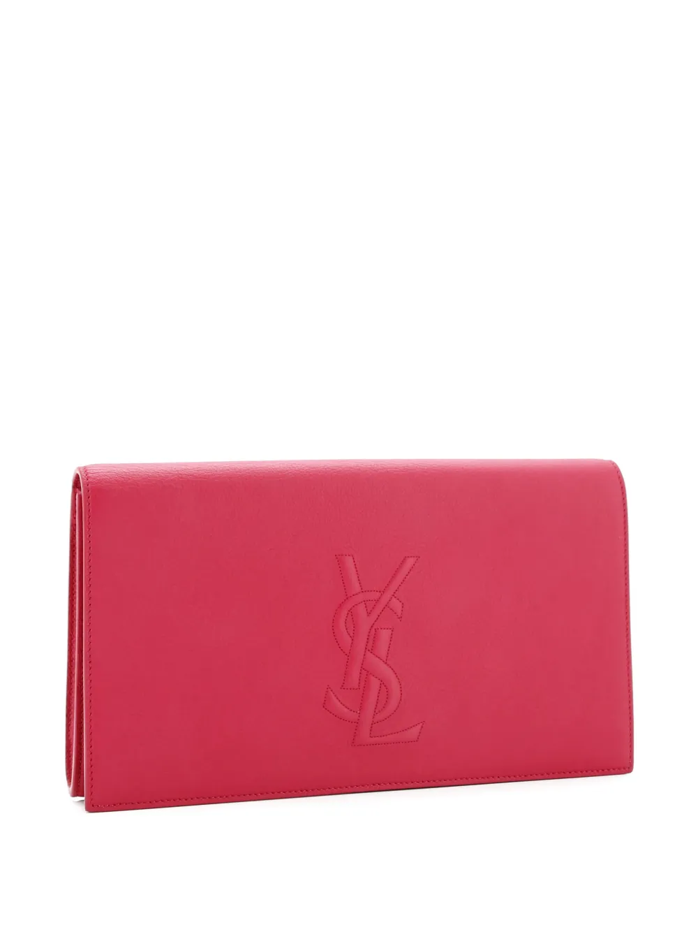 Pre-owned Saint Laurent Belle De Jour Leather Large Clutch Bag In Pink