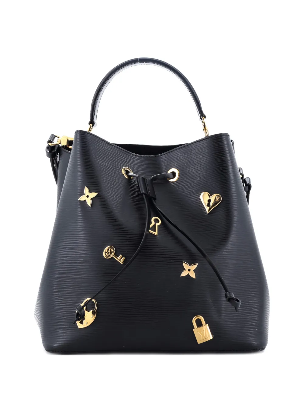 Pre-owned Louis Vuitton Neonoe Handbag Love Lock Epi Leather Bucket Bag In Black