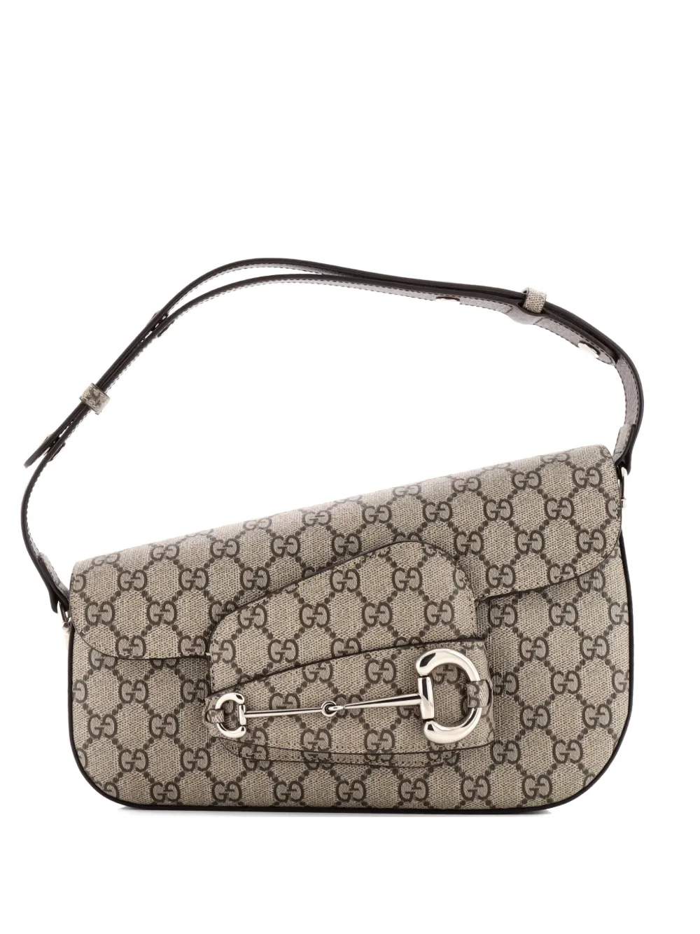 Gucci Pre-Owned Horsebit 1955 Asymmetric GG Coated Canvas Small shoulder bag - Marrone