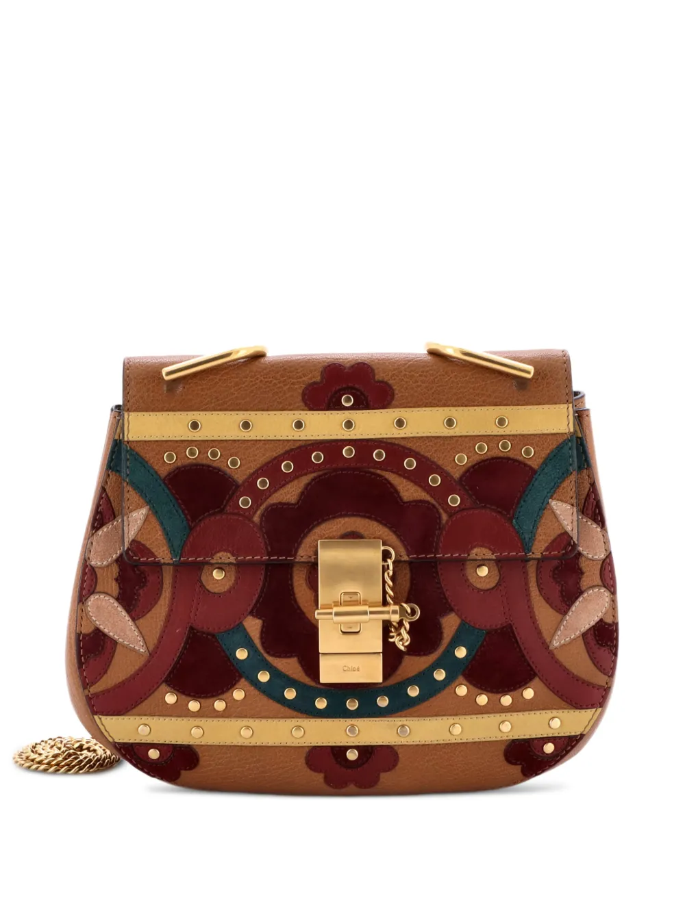 Chloé Pre-Owned Drew Patchwork Studded Leather with Suede Small crossbody bag - Marrone