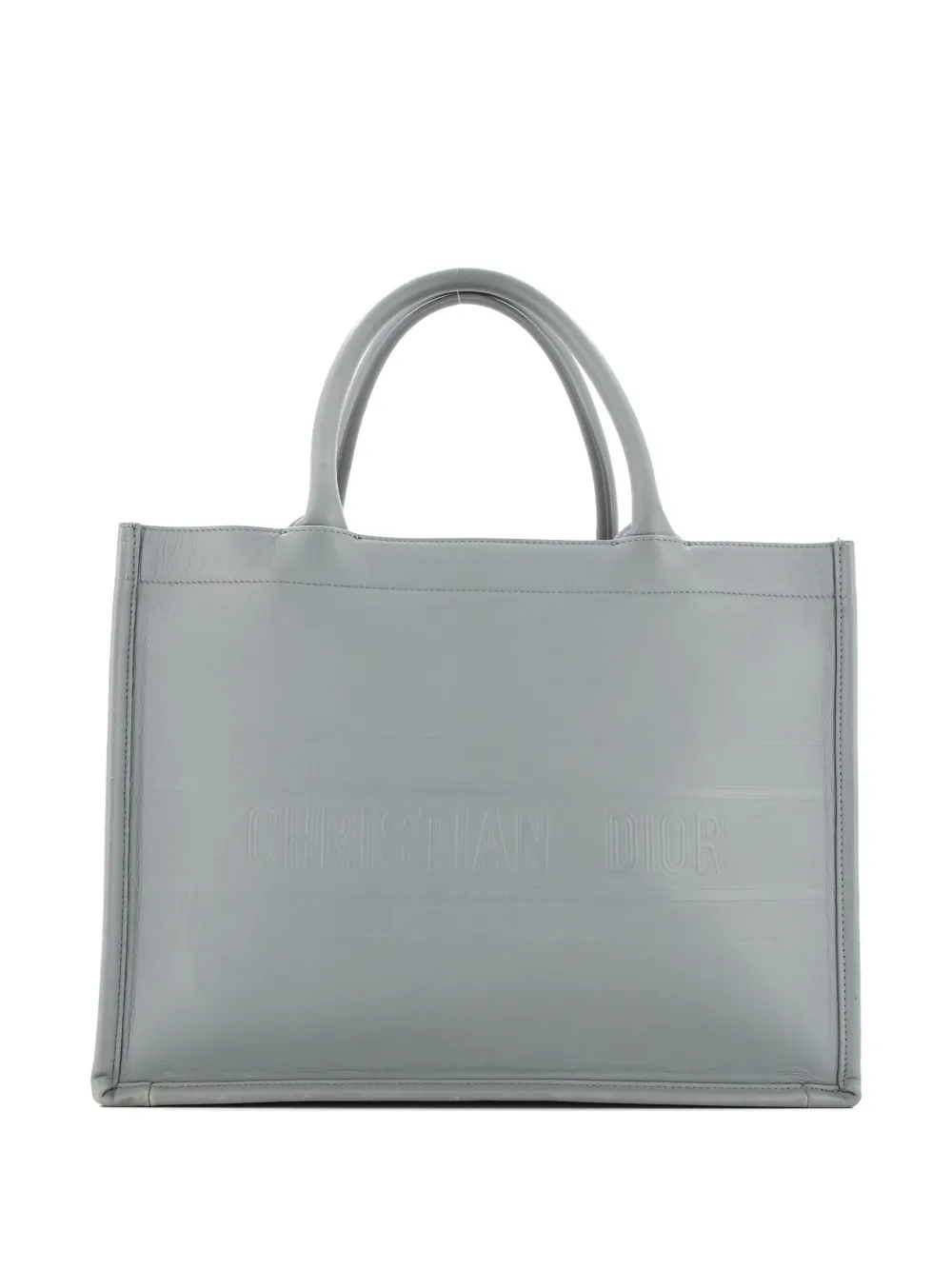 Pre-owned Dior Book Embossed Leather Medium Tote Bag In Gray