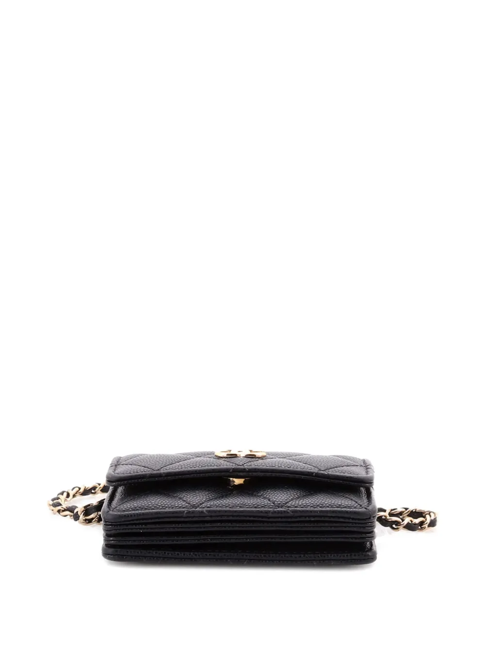 CHANEL Pre-owned Flap Card Holder On Chain With Charms Quilted Caviar Mini Crossbody Bag In Black