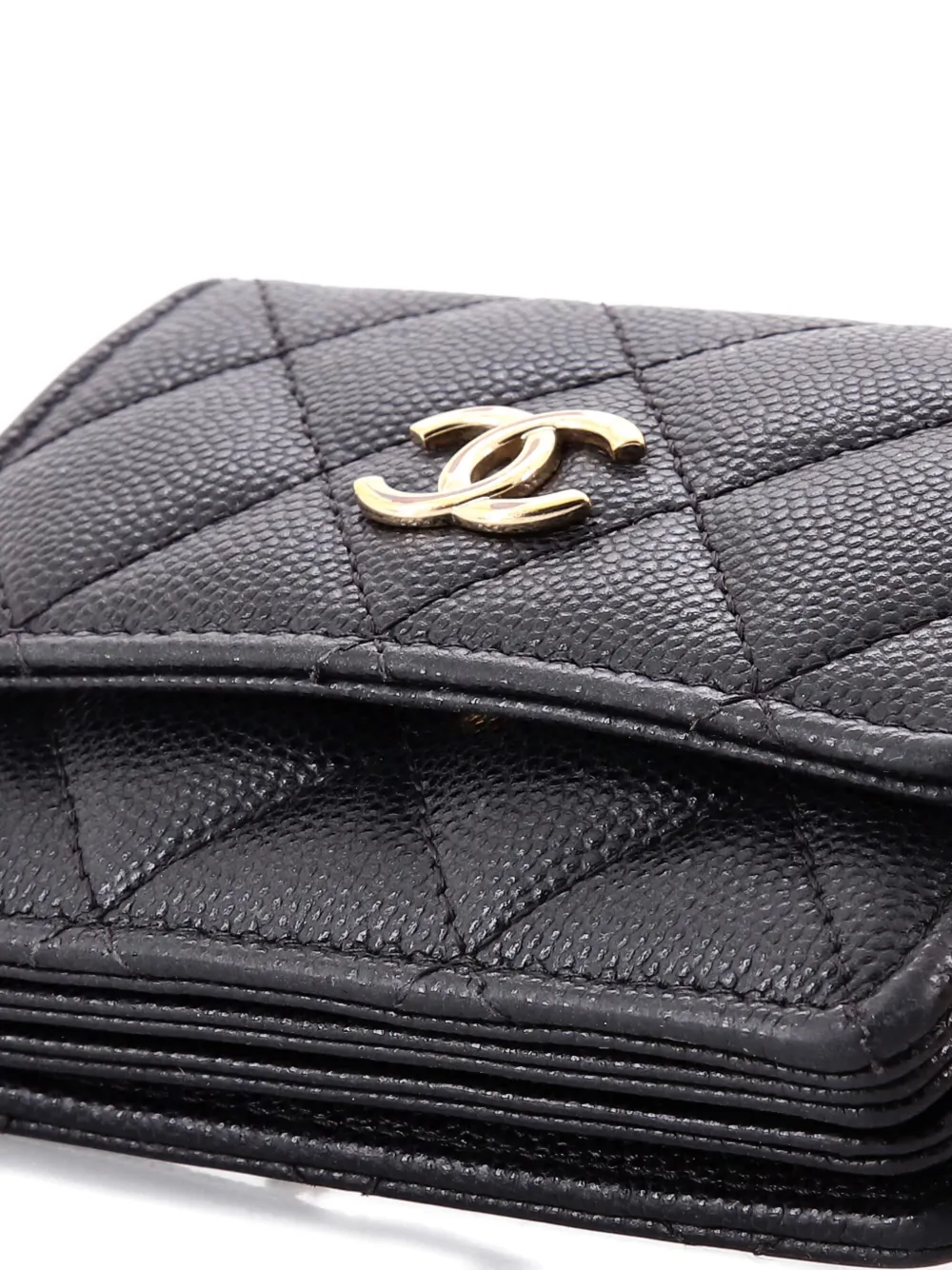 CHANEL Pre-owned Flap Card Holder On Chain With Charms Quilted Caviar Mini Crossbody Bag In Black
