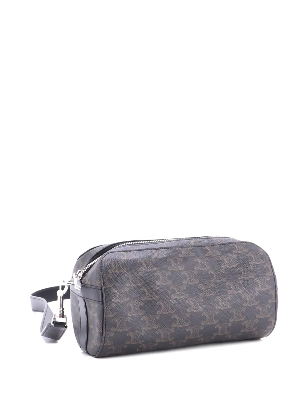 Pre-owned Celine Roller Messenger Bag Triomphe Coated Canvas Medium Crossbody Bag In Black